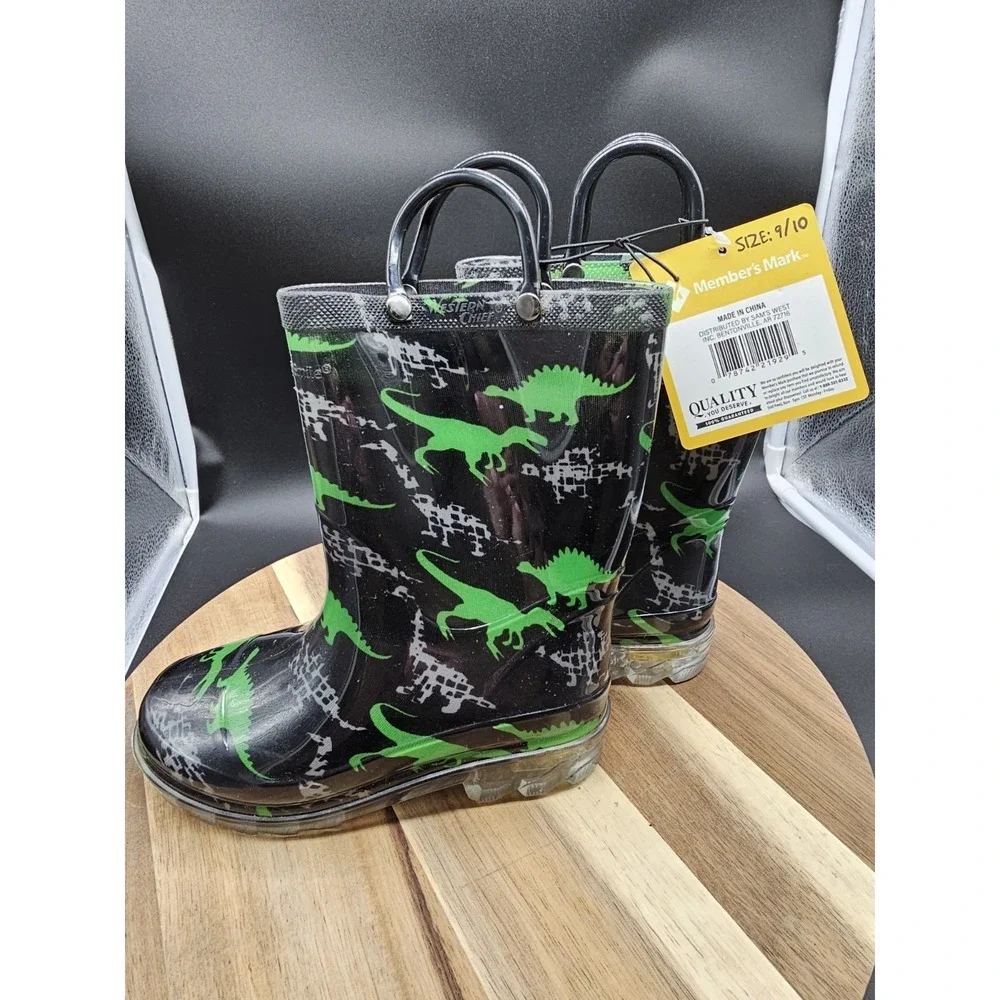 Childrens Light Up Dinosaur Pull On Rain‎ Boots Size 9/10